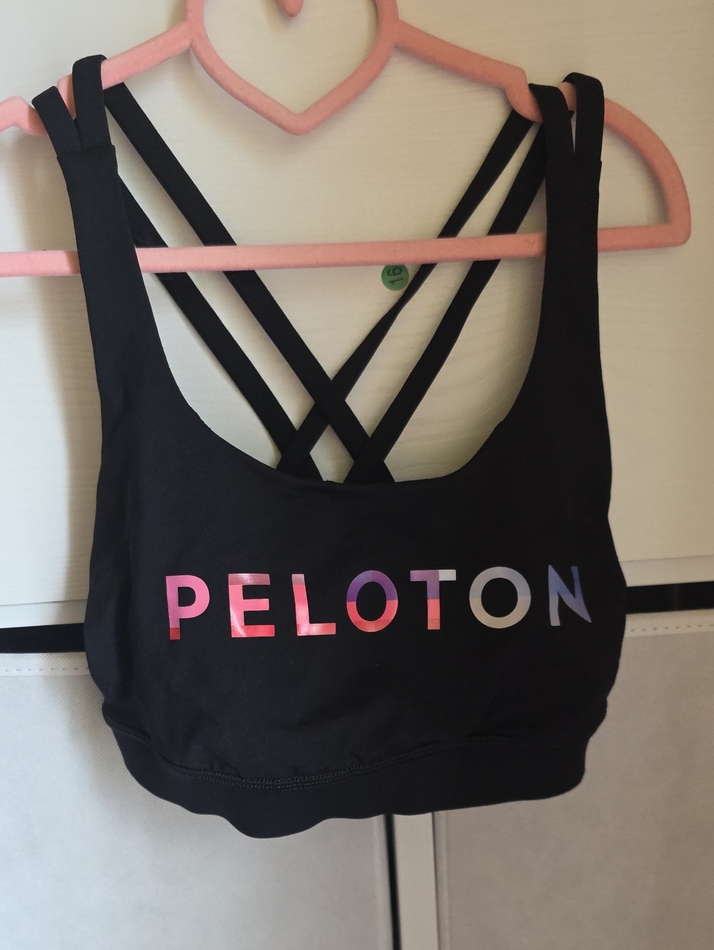 Peloton Black Strappy Sports Bra with Multicolor Gradient Logo